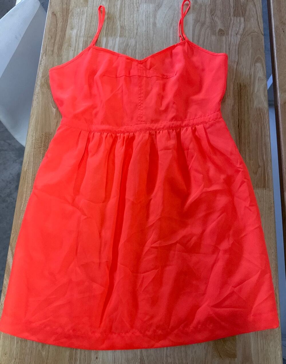 J Crew Spaghetti Strap Neon Orange Dress with pockets